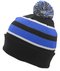 Pacific Headwear 641K Pom Pom Cuff Beanie Black Royal White Black Royal / 7’’ 7 7/8’’