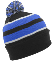 Pacific Headwear 641K Pom Pom Cuff Beanie Black Royal White Black Royal / 7’’ 7 7/8’’