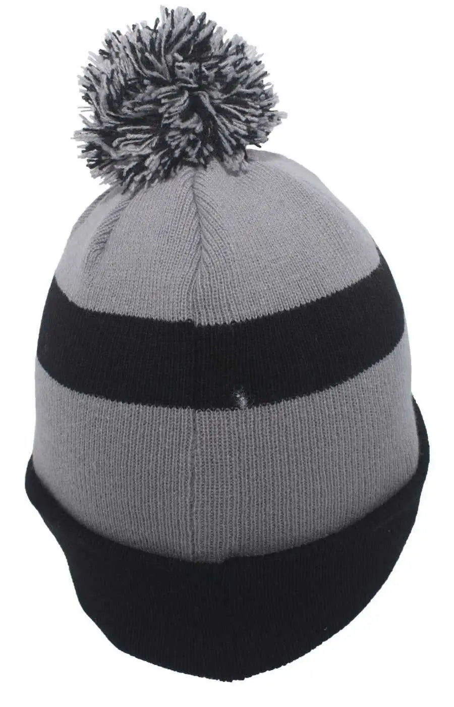 Pacific Headwear 641K Pom-Pom Cuff Beanie - Black Silver Black - Black Light Gray / 7’’ - 7 7/8’’