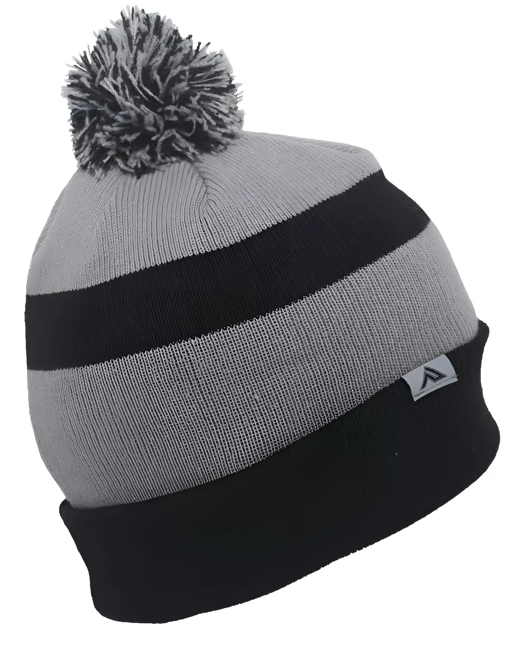 Pacific Headwear 641K Pom-Pom Cuff Beanie - Black Silver Black - Black Light Gray / 7’’ - 7 7/8’’