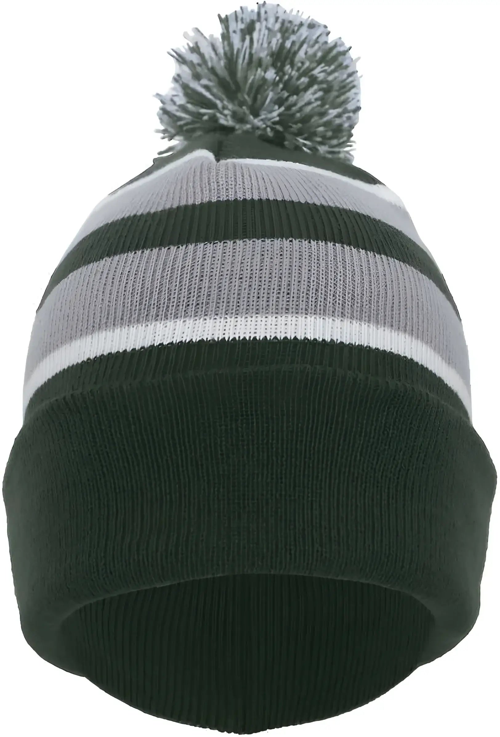 Pacific Headwear 641K Pom-Pom Cuff Beanie - Dark Green Silver White - Forest Light Gray / 7’’ - 7 7/8’’