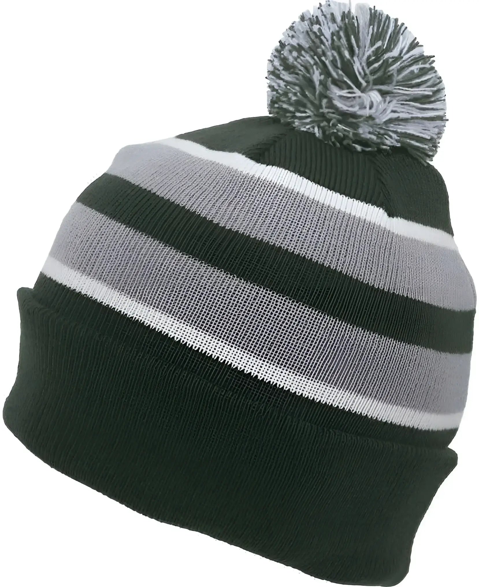 Pacific Headwear 641K Pom-Pom Cuff Beanie - Dark Green Silver White - Forest Light Gray / 7’’ - 7 7/8’’