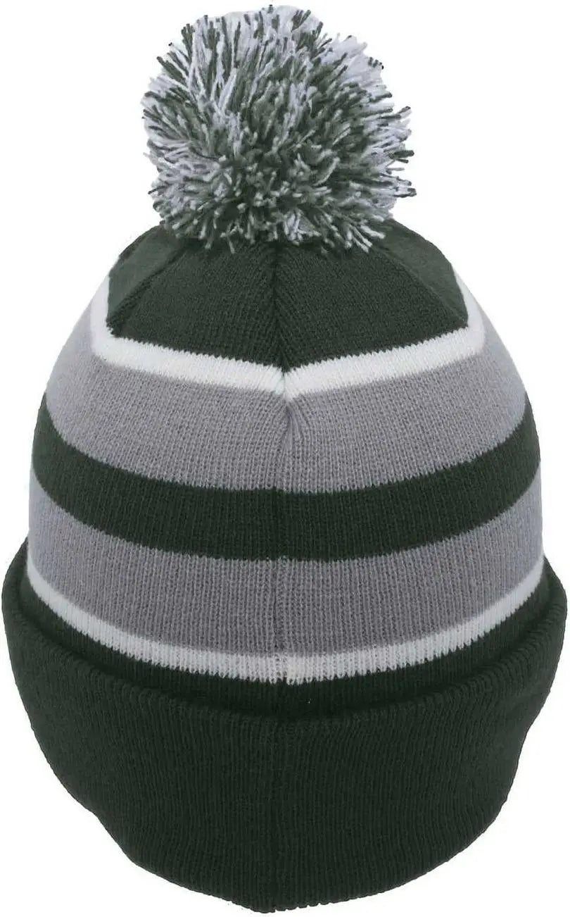 Pacific Headwear 641K Pom-Pom Cuff Beanie - Dark Green Silver White - Forest Light Gray / 7’’ - 7 7/8’’