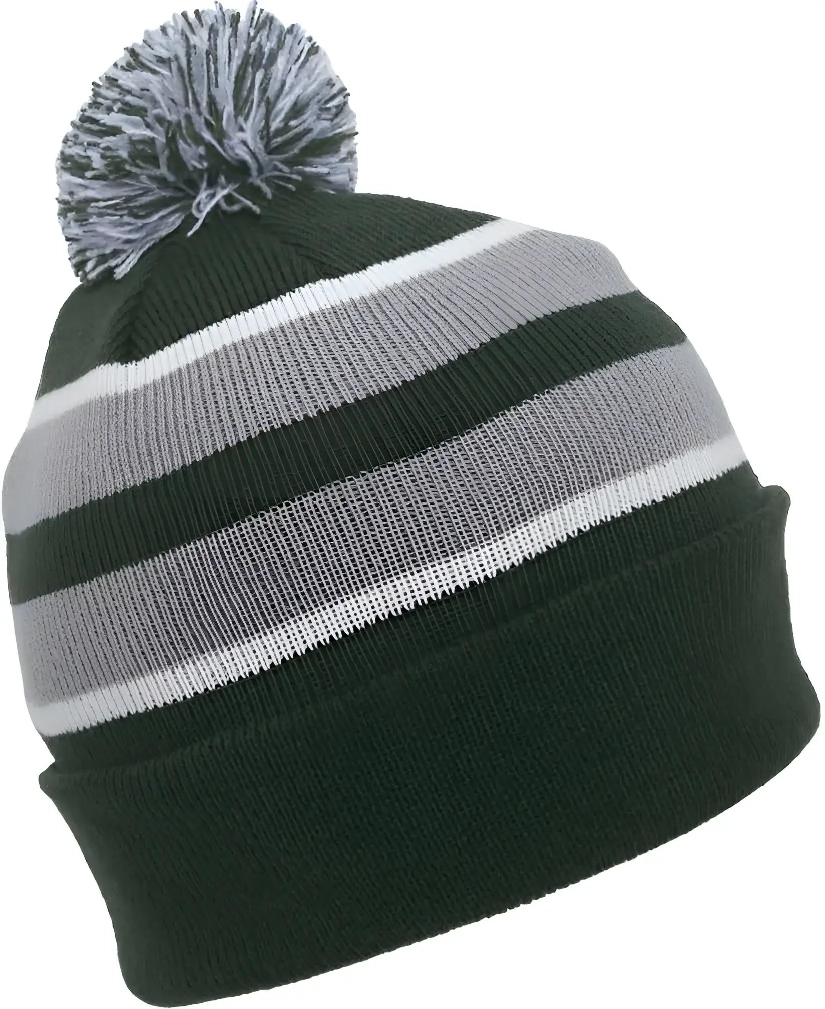 Pacific Headwear 641K Pom-Pom Cuff Beanie - Dark Green Silver White - Forest Light Gray / 7’’ - 7 7/8’’