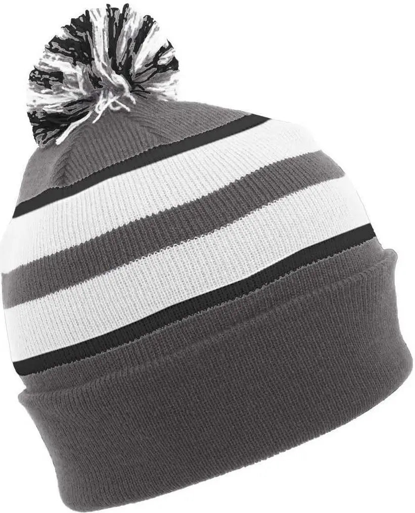 Pacific Headwear 641K Pom-Pom Cuff Beanie - Graphite White Black - Dark Gray White / 7’’ - 7 7/8’’