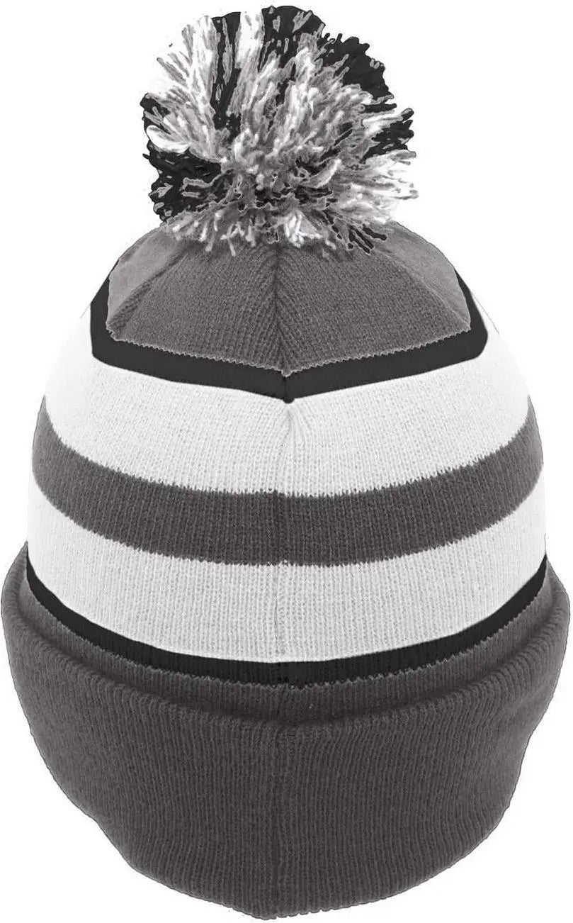 Pacific Headwear 641K Pom-Pom Cuff Beanie - Graphite White Black - Dark Gray White / 7’’ - 7 7/8’’