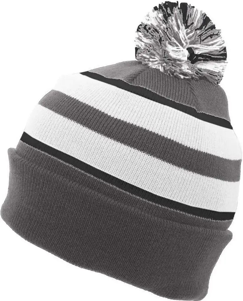 Pacific Headwear 641K Pom-Pom Cuff Beanie - Graphite White Black - Dark Gray White / 7’’ - 7 7/8’’