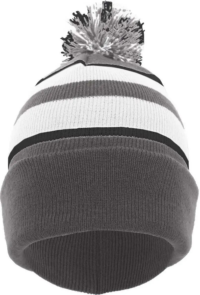 Pacific Headwear 641K Pom-Pom Cuff Beanie - Graphite White Black - Dark Gray White / 7’’ - 7 7/8’’