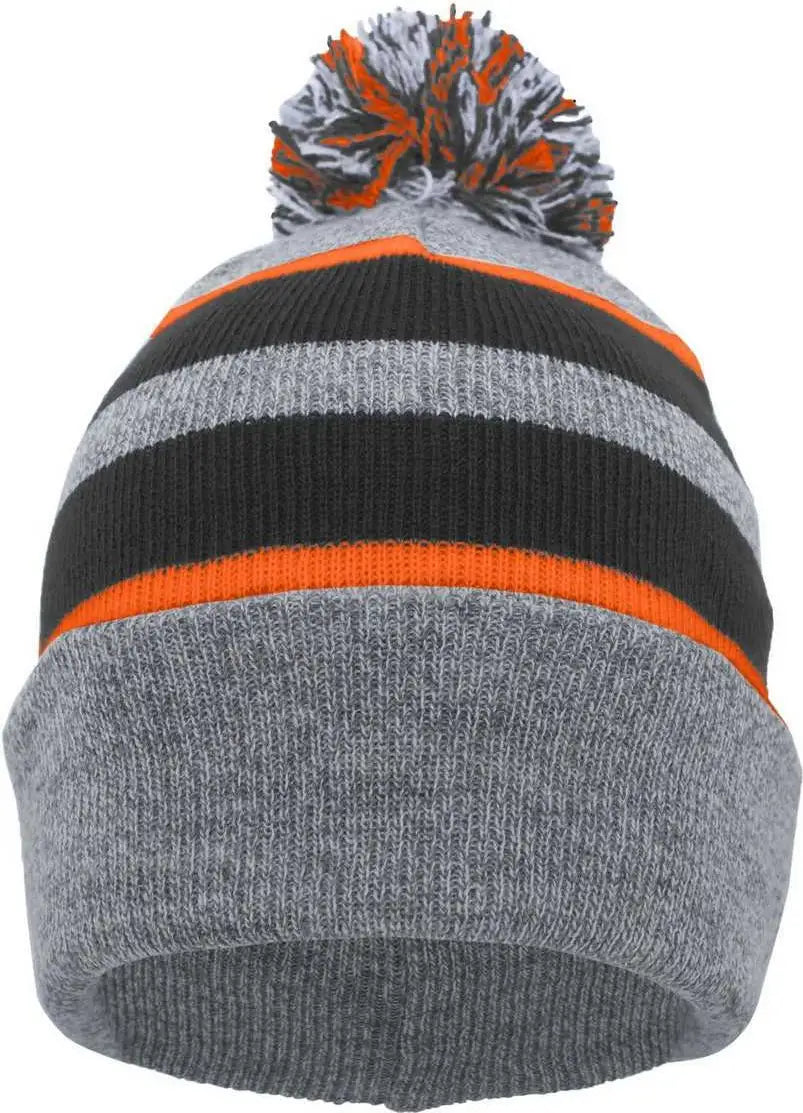 Pacific Headwear 641K Pom-Pom Cuff Beanie - Heather Gray Black Orange - Gray Black / 7’’ - 7 7/8’’