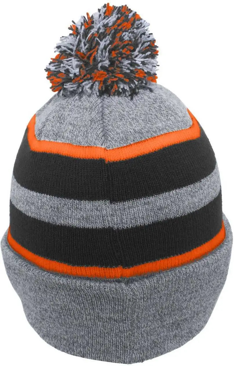 Pacific Headwear 641K Pom-Pom Cuff Beanie - Heather Gray Black Orange - Gray Black / 7’’ - 7 7/8’’