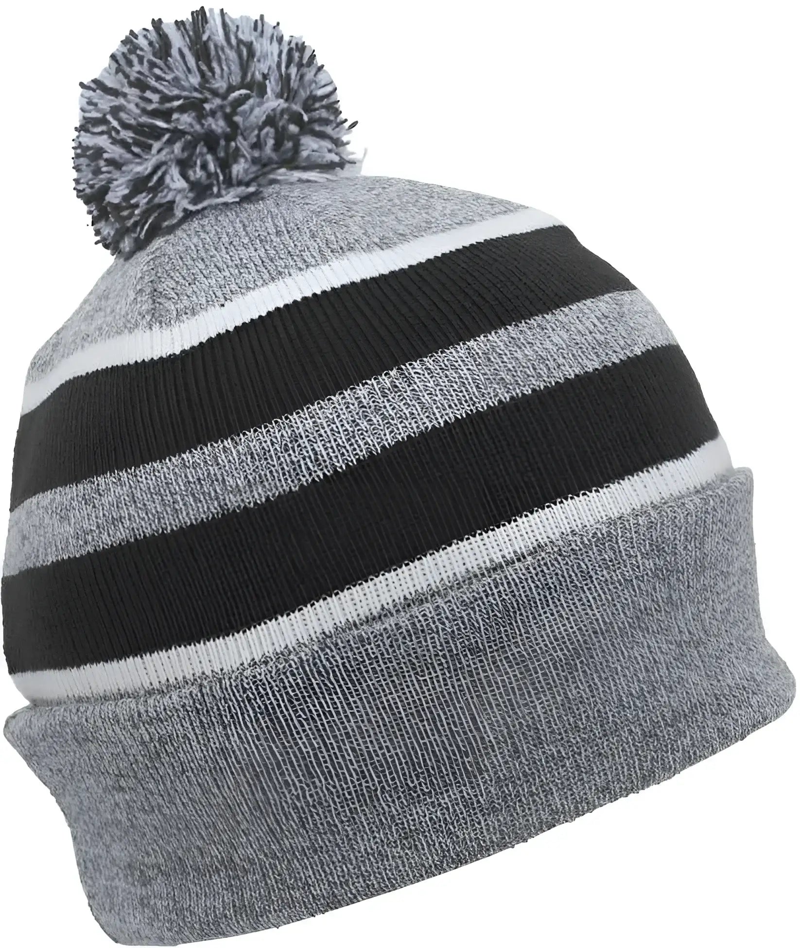 Pacific Headwear 641K Pom-Pom Cuff Beanie - Heather Gray Black White - Gray Black / 7’’ - 7 7/8’’