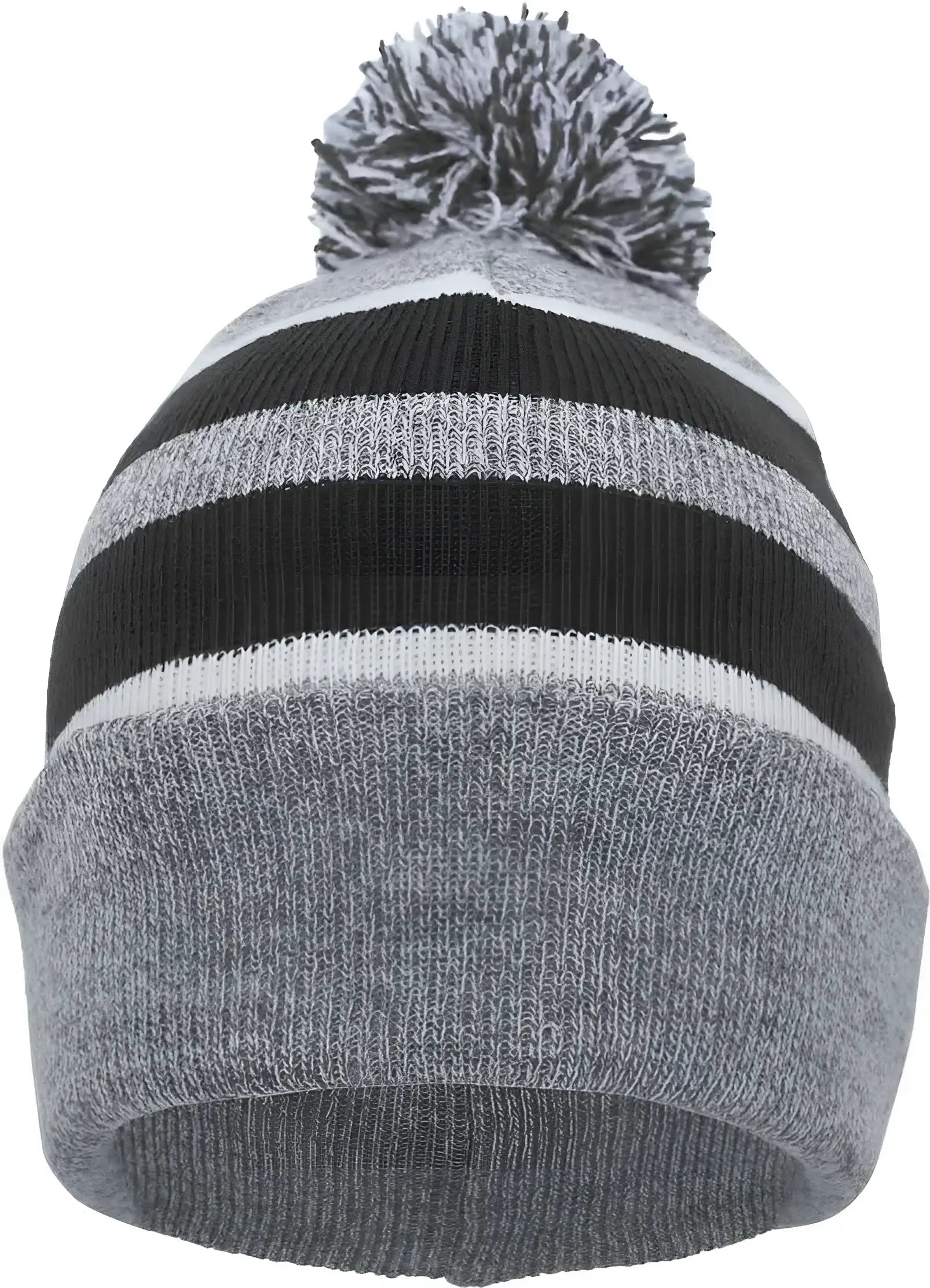 Pacific Headwear 641K Pom-Pom Cuff Beanie - Heather Gray Black White - Gray Black / 7’’ - 7 7/8’’