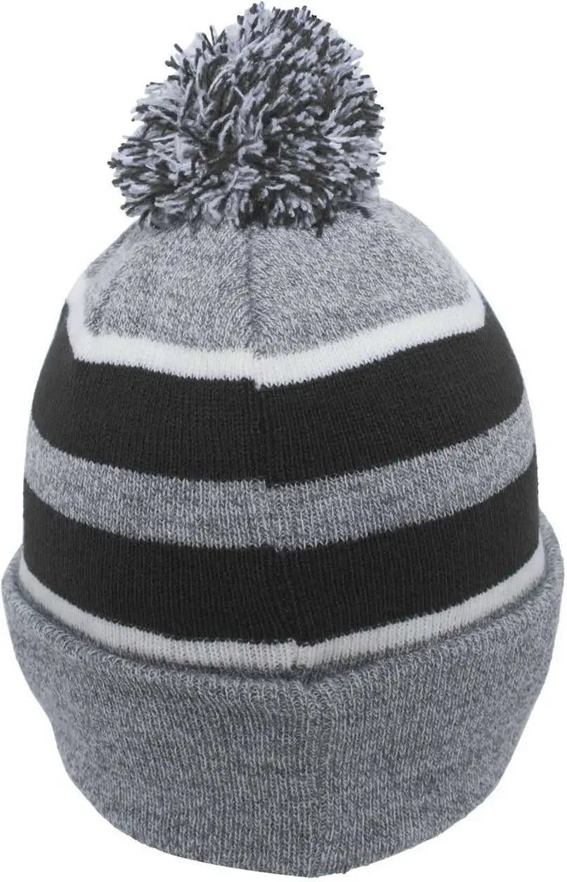 Pacific Headwear 641K Pom-Pom Cuff Beanie - Heather Gray Black White - Gray Black / 7’’ - 7 7/8’’