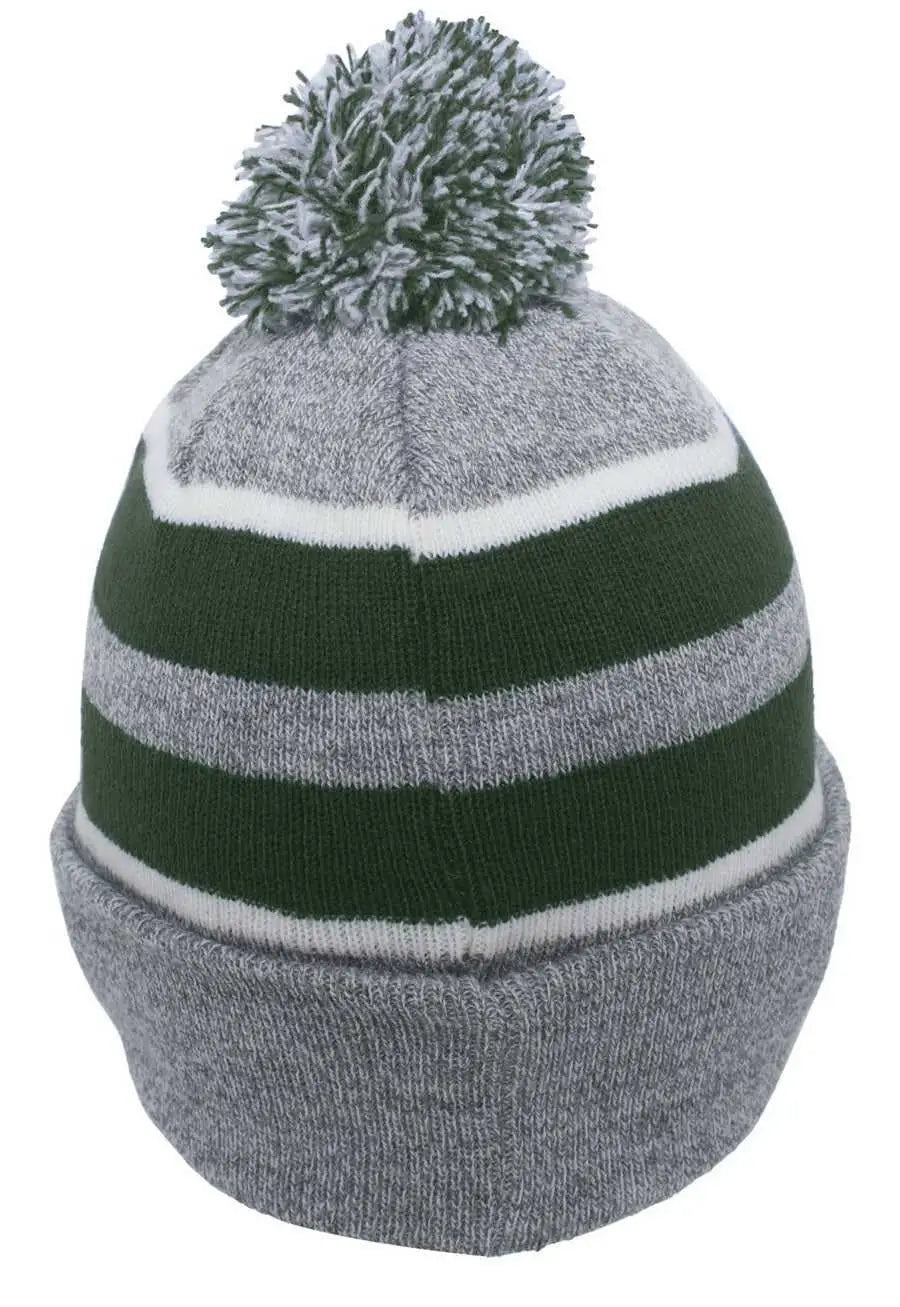 Pacific Headwear 641K Pom-Pom Cuff Beanie - Heather Gray Dark Green White - Gray Forest / 7’’ - 7 7/8’’