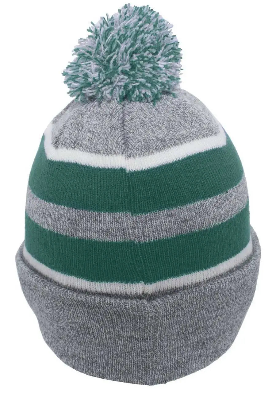 Pacific Headwear 641K Pom-Pom Cuff Beanie - Heather Gray Kelly White - Gray Kelly / 7’’ - 7 7/8’’
