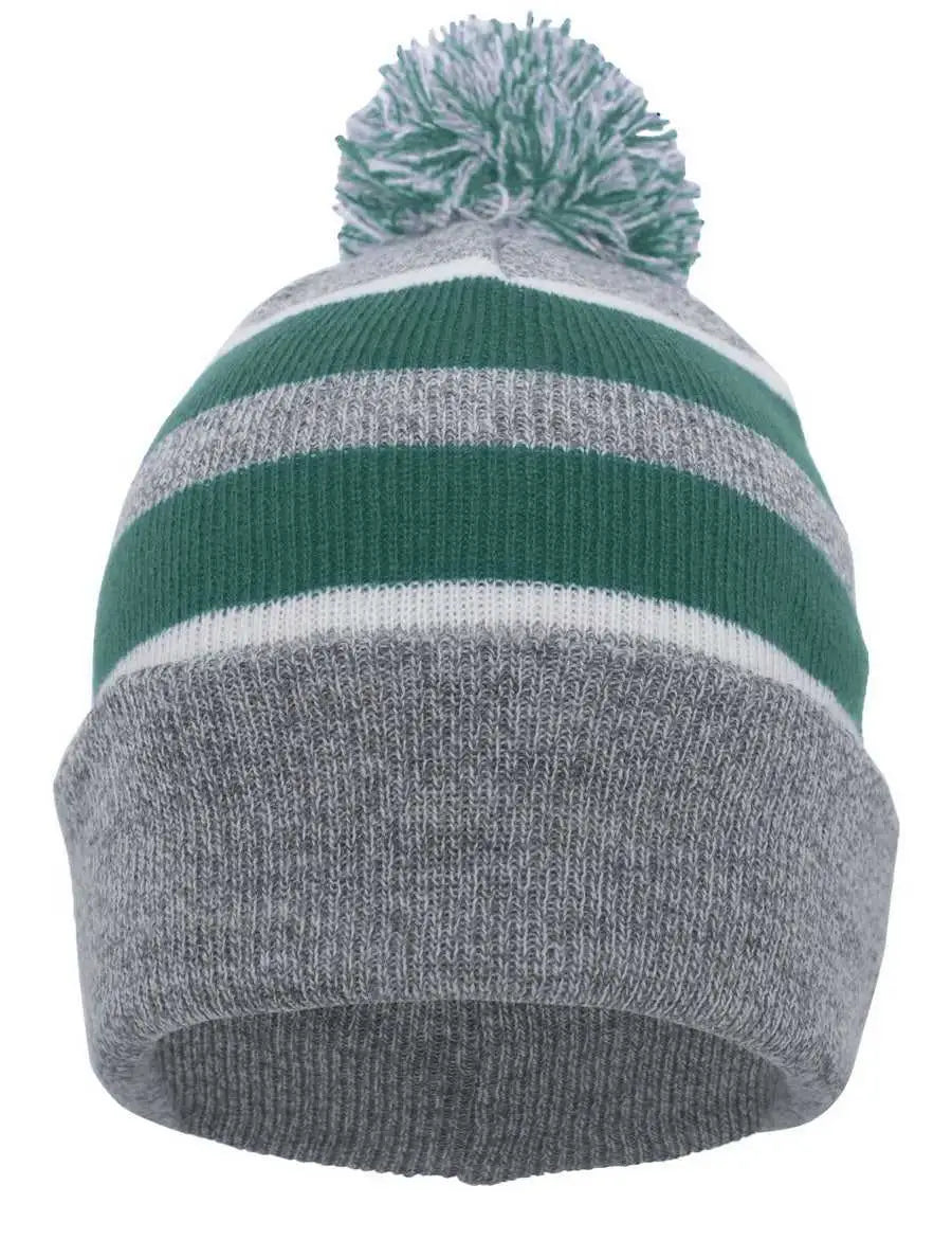 Pacific Headwear 641K Pom-Pom Cuff Beanie - Heather Gray Kelly White - Gray Kelly / 7’’ - 7 7/8’’