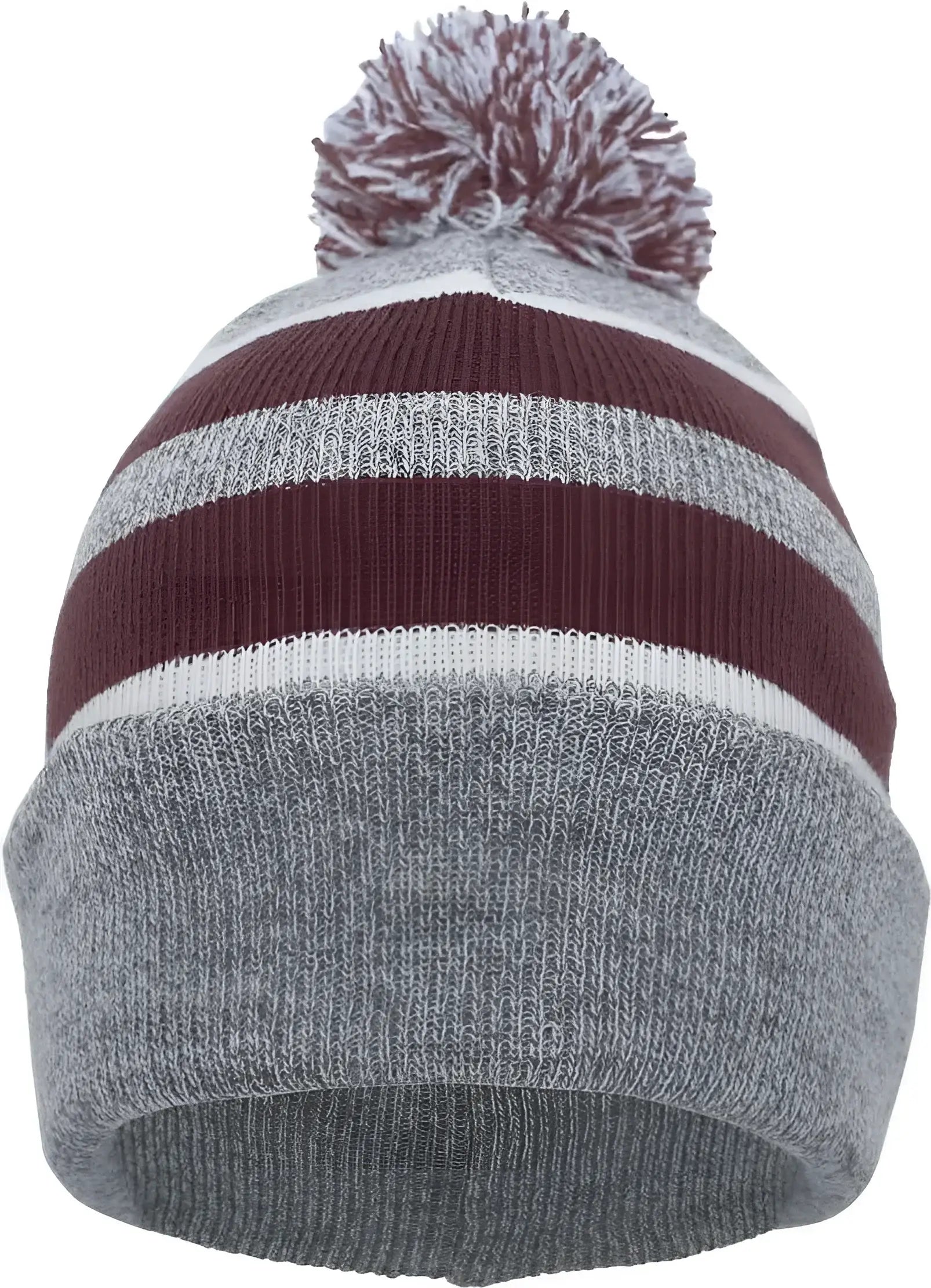 Pacific Headwear 641K Pom-Pom Cuff Beanie - Heather Gray Maroon White - Gray Maroon / 7’’ - 7 7/8’’