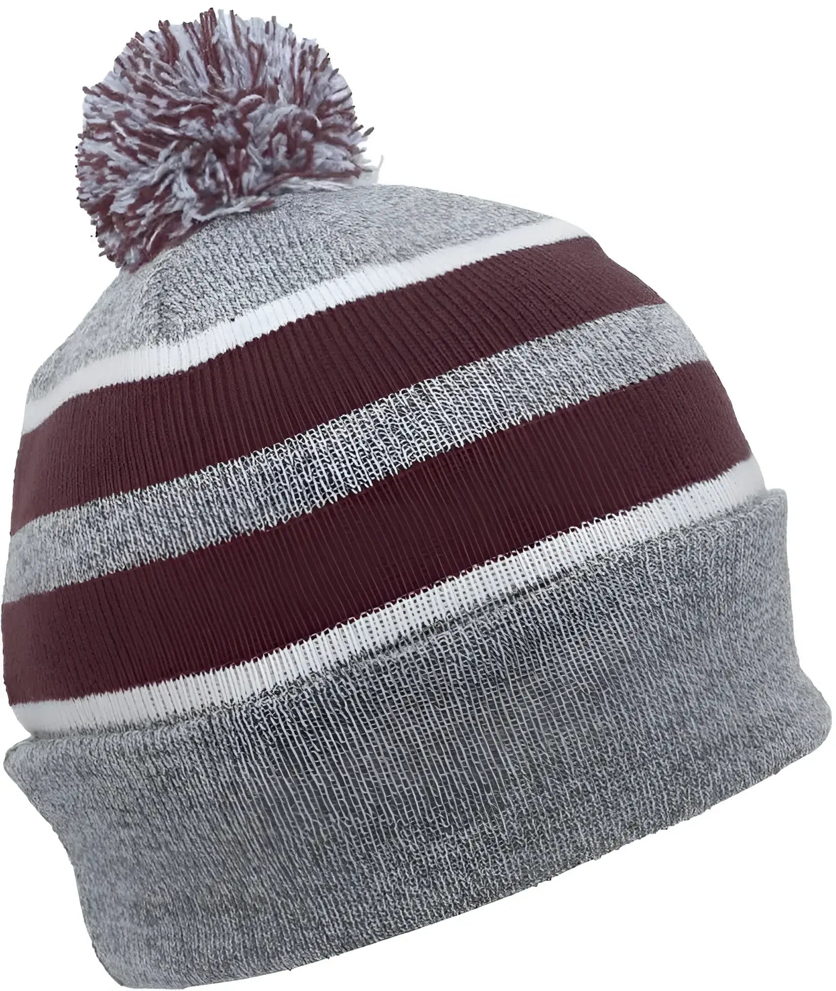 Pacific Headwear 641K Pom-Pom Cuff Beanie - Heather Gray Maroon White - Gray Maroon / 7’’ - 7 7/8’’