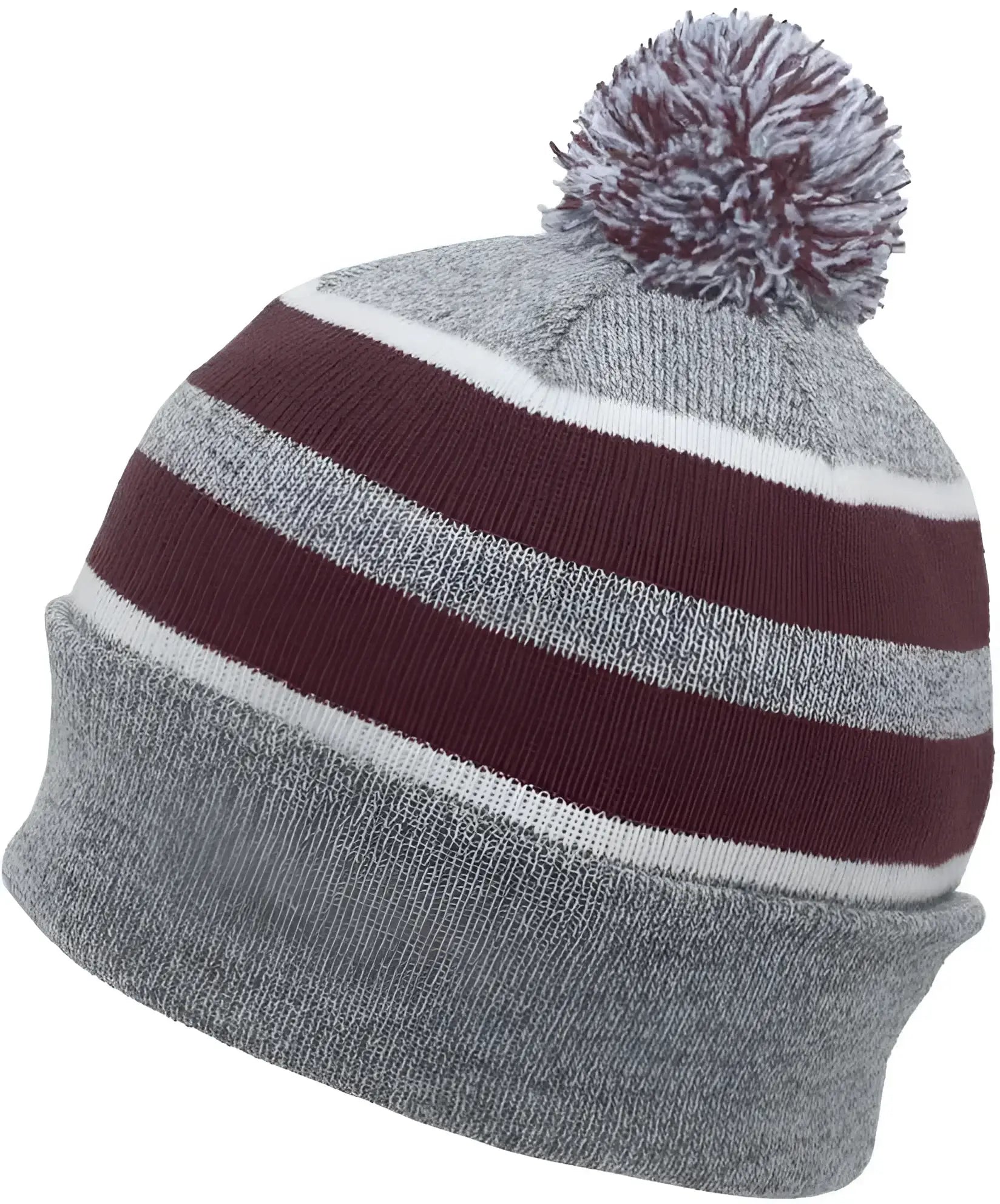Pacific Headwear 641K Pom-Pom Cuff Beanie - Heather Gray Maroon White - Gray Maroon / 7’’ - 7 7/8’’