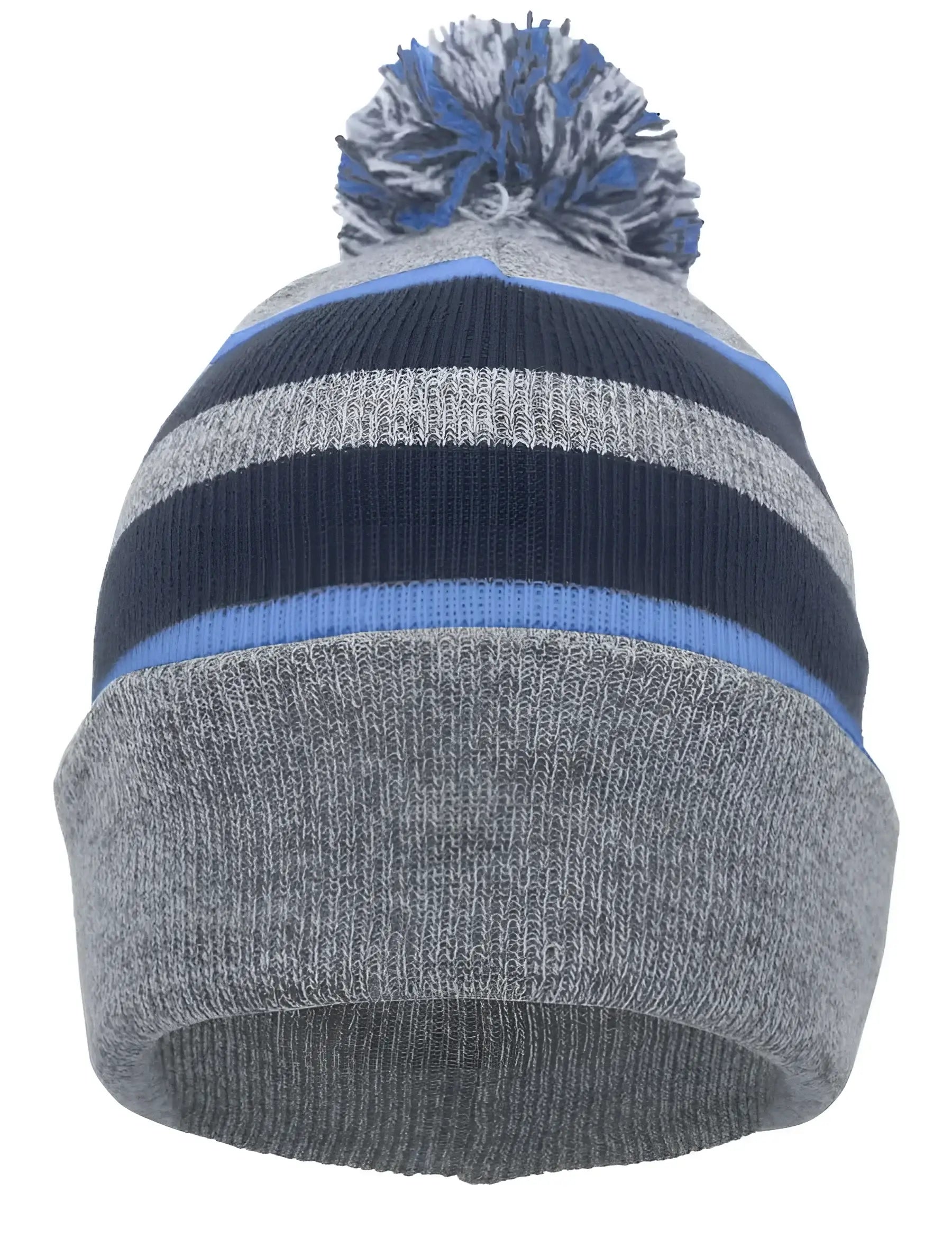 Pacific Headwear 641K Pom-Pom Cuff Beanie - Heather Gray Navy Columbia Blue - Gray Navy / 7’’ - 7 7/8’’