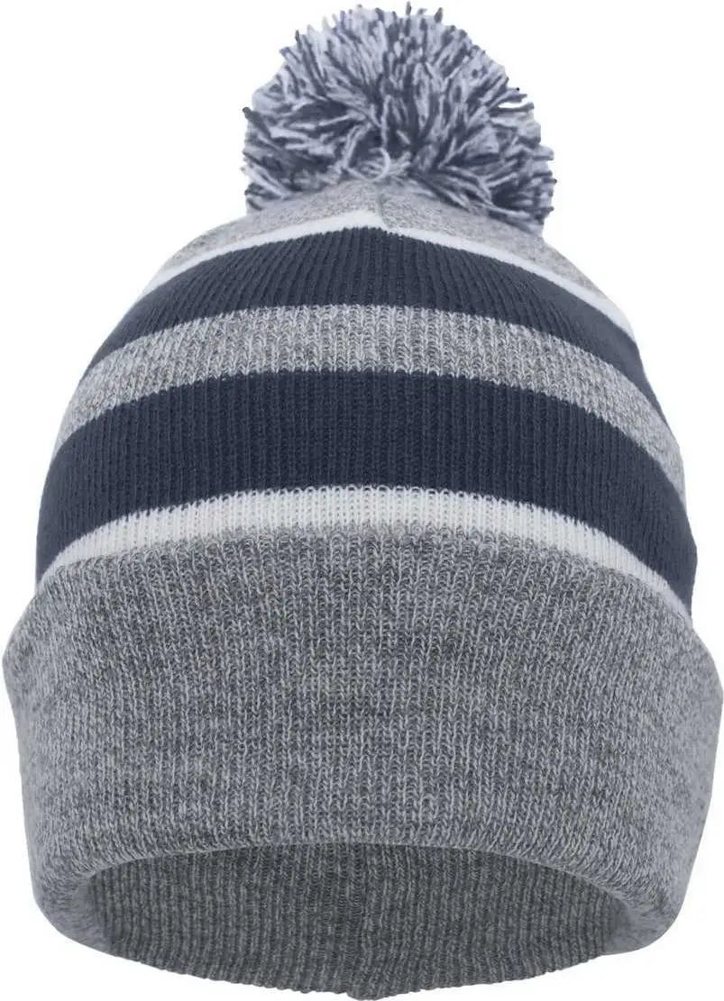 Pacific Headwear 641K Pom-Pom Cuff Beanie - Heather Gray Navy White - Gray Navy / 7’’ - 7 7/8’’