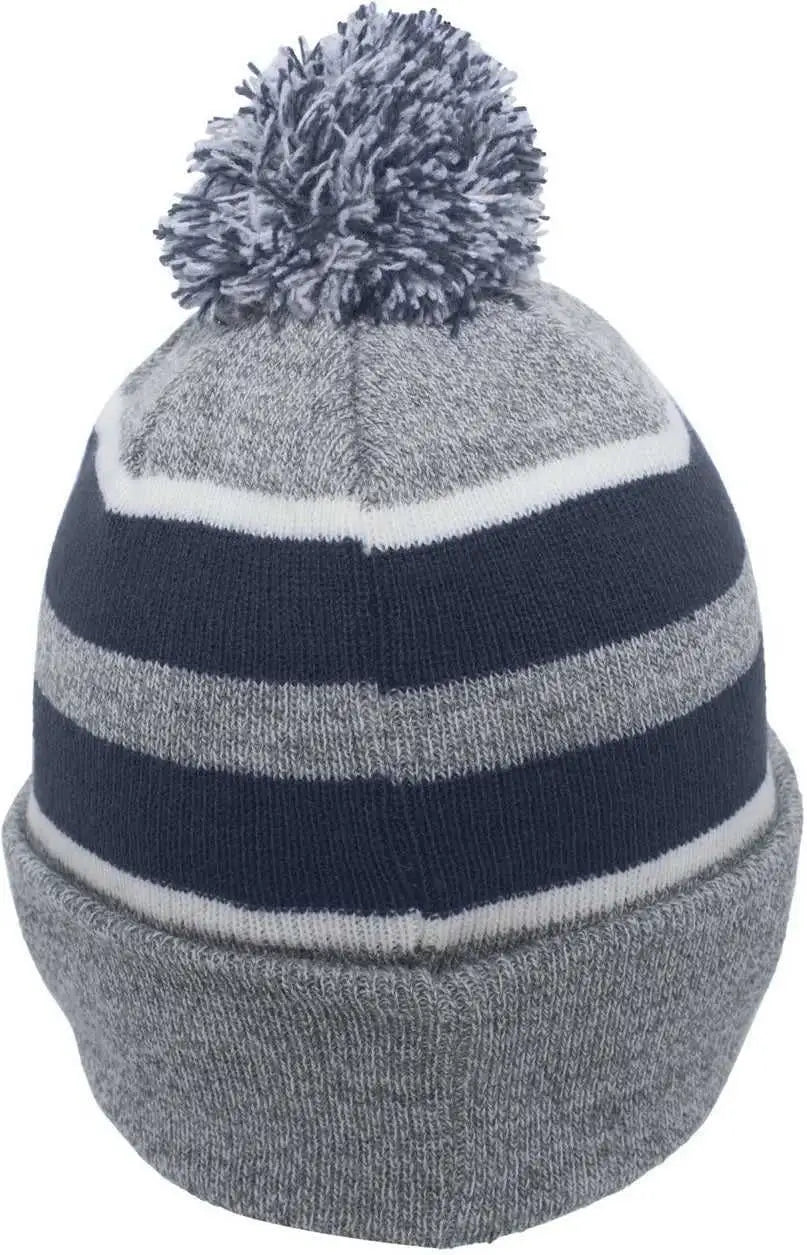 Pacific Headwear 641K Pom-Pom Cuff Beanie - Heather Gray Navy White - Gray Navy / 7’’ - 7 7/8’’