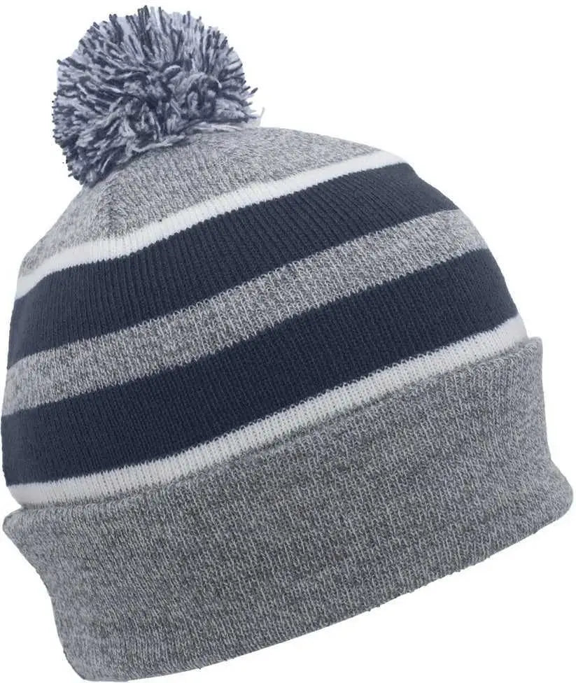 Pacific Headwear 641K Pom-Pom Cuff Beanie - Heather Gray Navy White - Gray Navy / 7’’ - 7 7/8’’