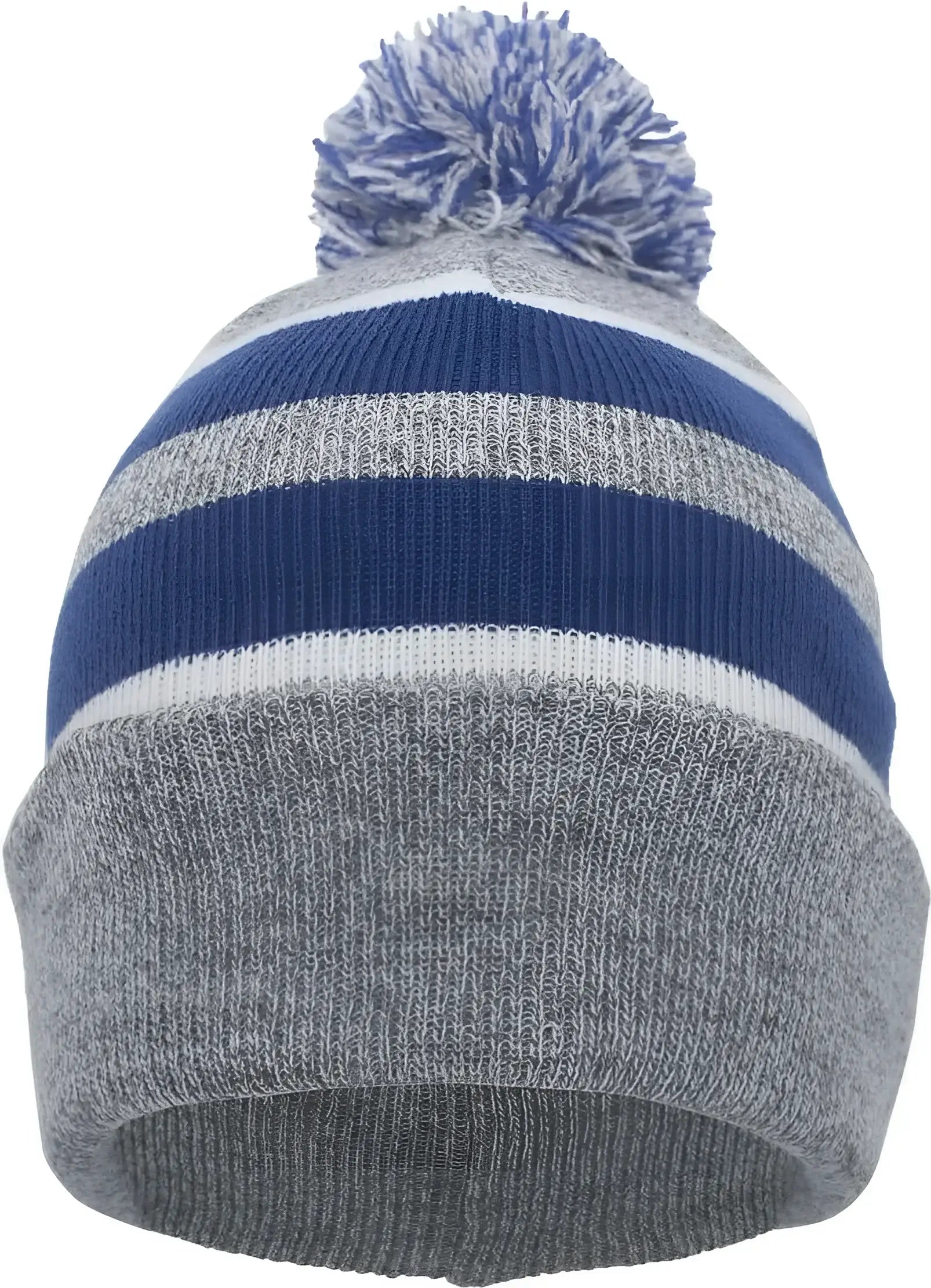 Pacific Headwear 641K Pom-Pom Cuff Beanie - Heather Gray Royal White - Gray Royal / 7’’ - 7 7/8’’