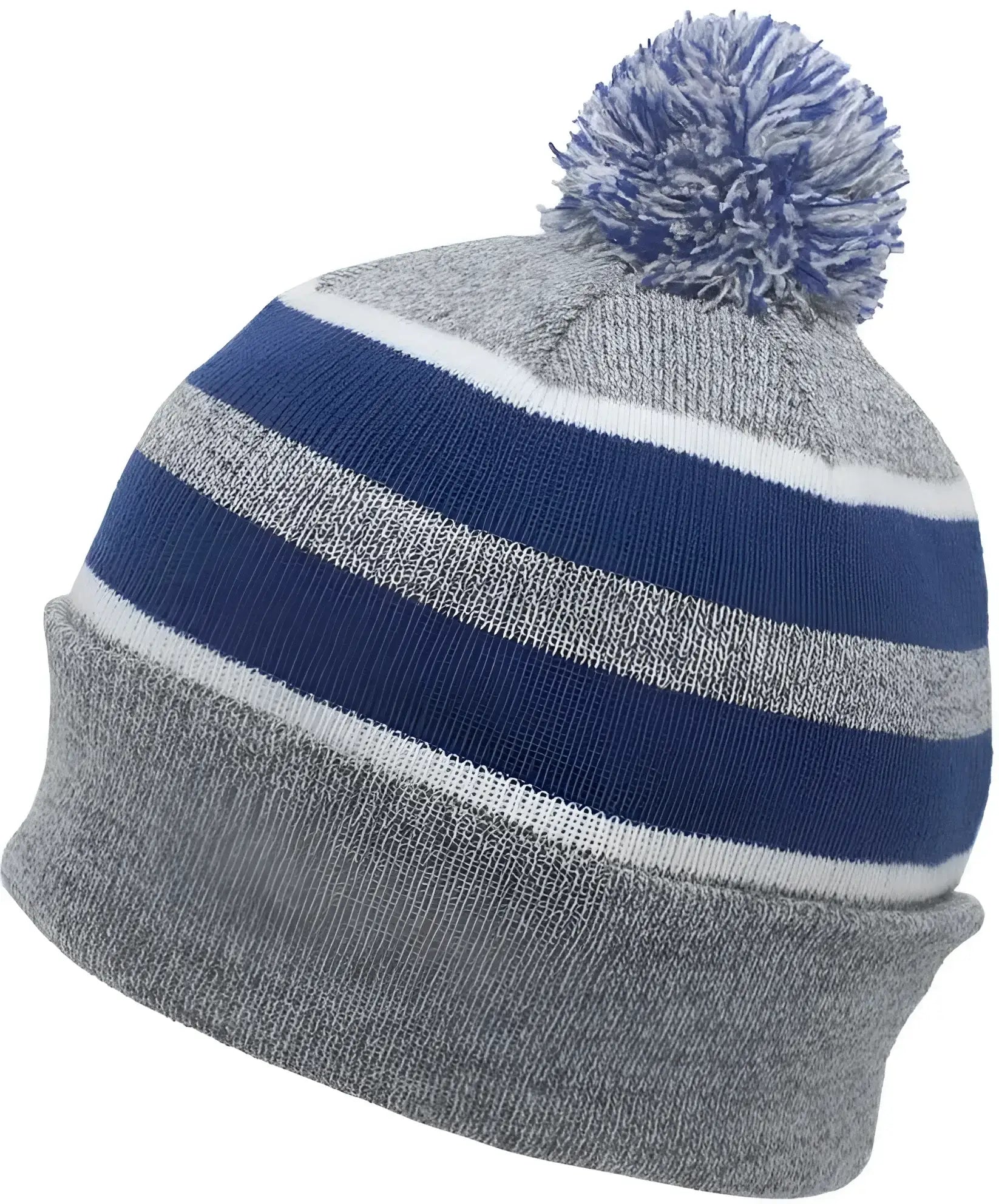 Pacific Headwear 641K Pom-Pom Cuff Beanie - Heather Gray Royal White - Gray Royal / 7’’ - 7 7/8’’