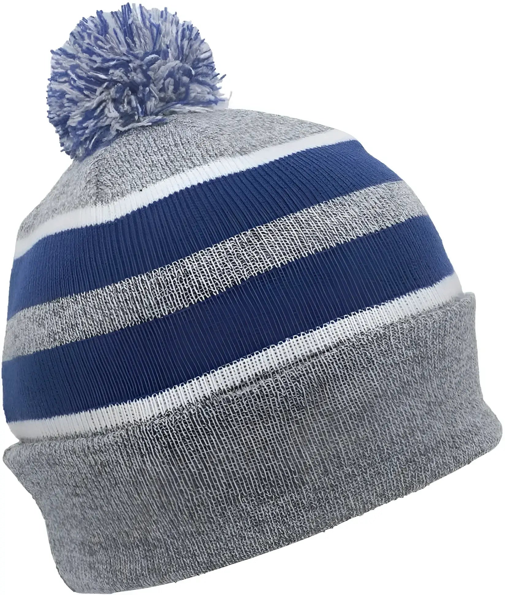 Pacific Headwear 641K Pom-Pom Cuff Beanie - Heather Gray Royal White - Gray Royal / 7’’ - 7 7/8’’