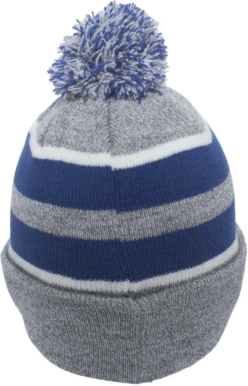 Pacific Headwear 641K Pom-Pom Cuff Beanie - Heather Gray Royal White - Gray Royal / 7’’ - 7 7/8’’