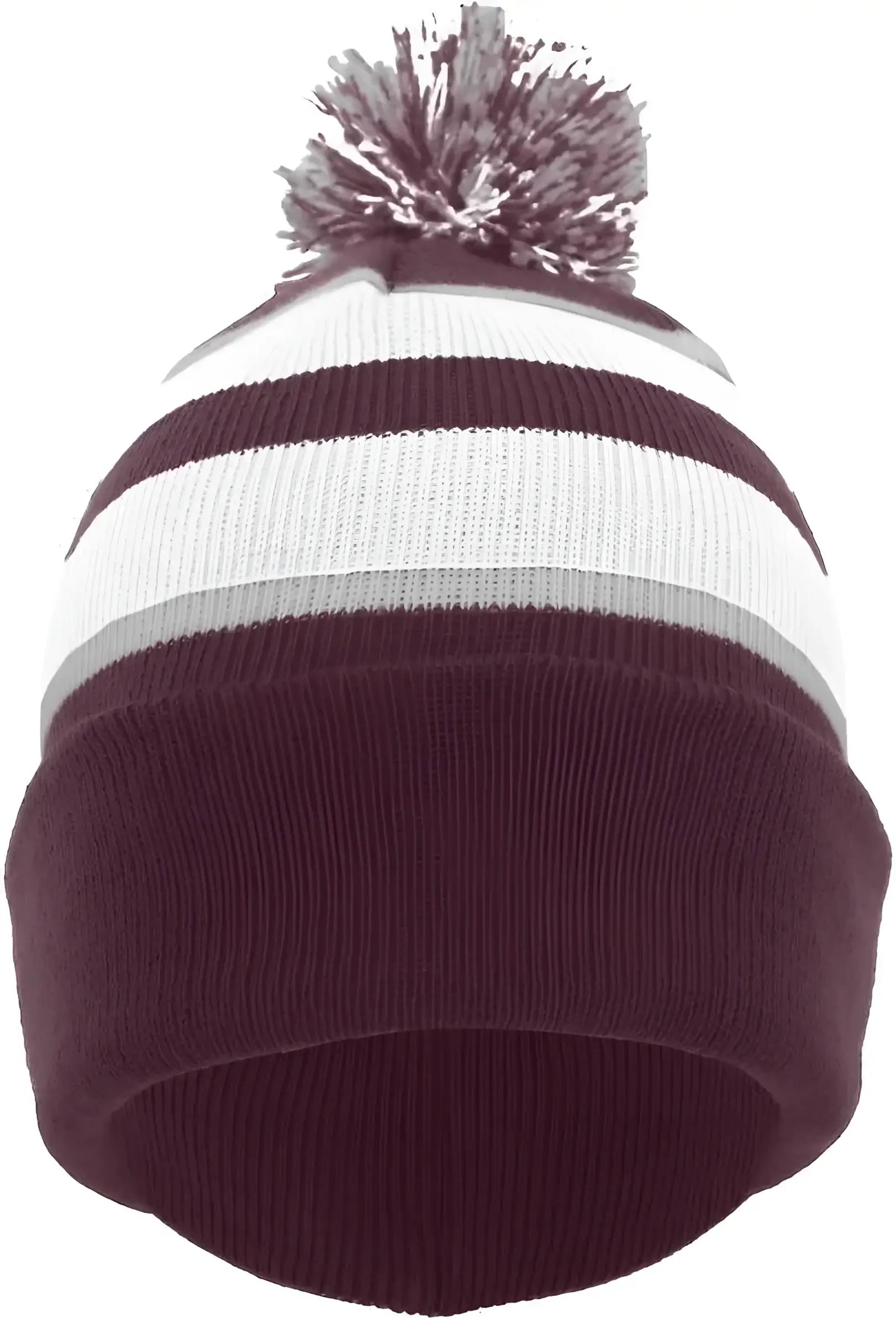 Pacific Headwear 641K Pom-Pom Cuff Beanie - Maroon White Silver - Maroon White / 7’’ - 7 7/8’’