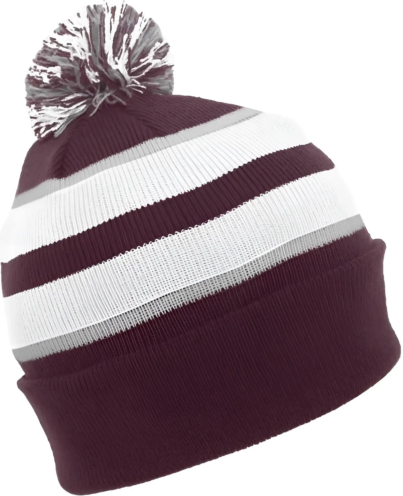 Pacific Headwear 641K Pom-Pom Cuff Beanie - Maroon White Silver - Maroon White / 7’’ - 7 7/8’’