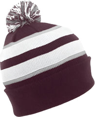 Pacific Headwear 641K Pom Pom Cuff Beanie Maroon White Silver Maroon White / 7’’ 7 7/8’’
