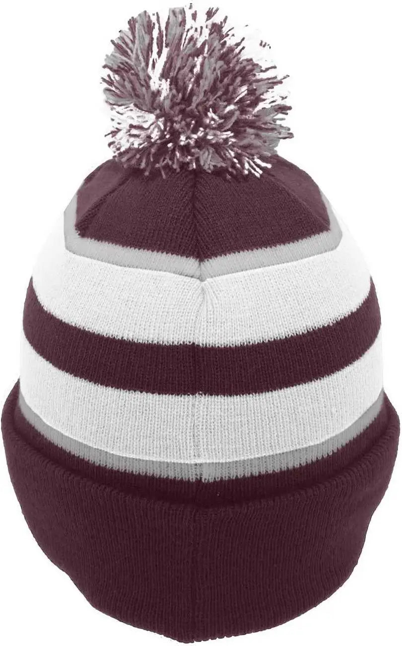 Pacific Headwear 641K Pom-Pom Cuff Beanie - Maroon White Silver - Maroon White / 7’’ - 7 7/8’’