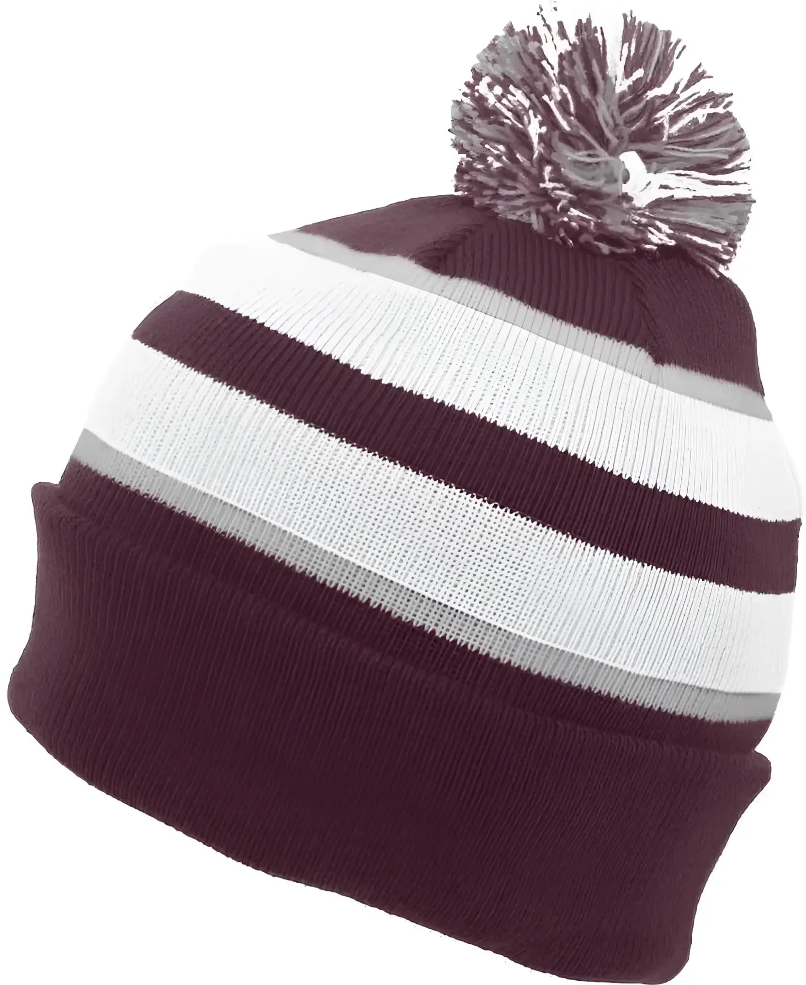 Pacific Headwear 641K Pom-Pom Cuff Beanie - Maroon White Silver - Maroon White / 7’’ - 7 7/8’’