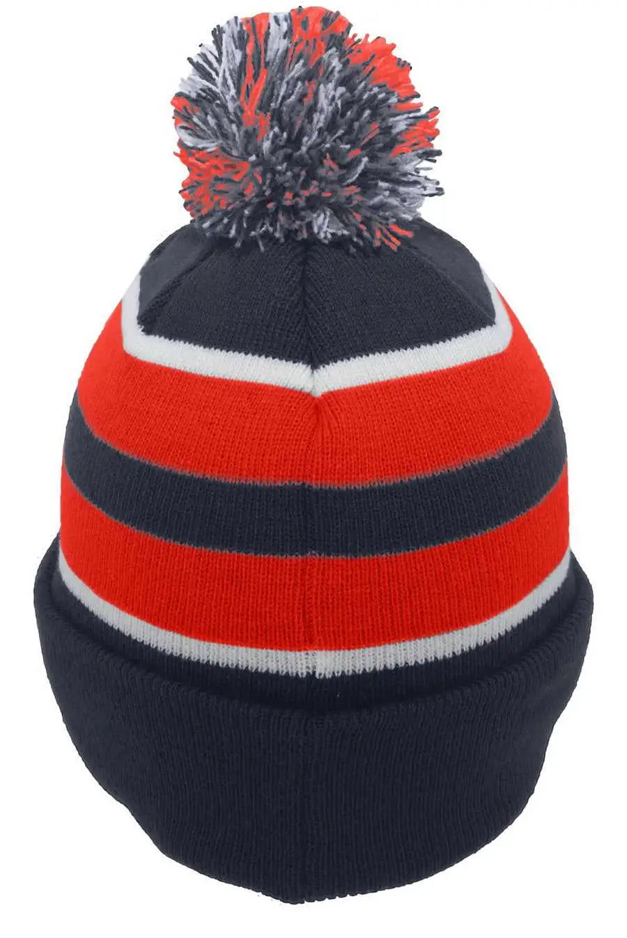 Pacific Headwear 641K Pom-Pom Cuff Beanie - Navy Red White - Navy Red / 7’’ - 7 7/8’’