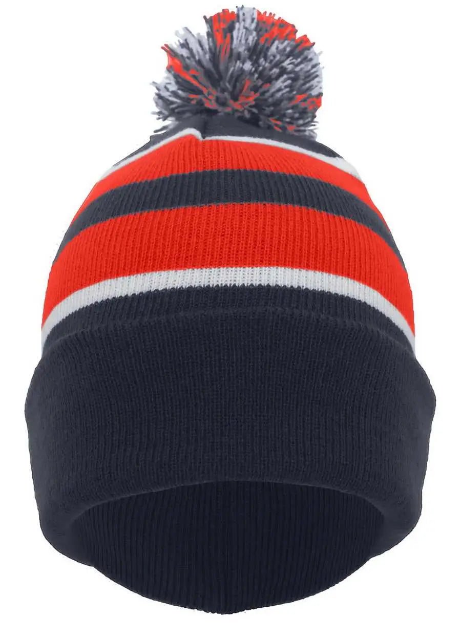 Pacific Headwear 641K Pom-Pom Cuff Beanie - Navy Red White - Navy Red / 7’’ - 7 7/8’’