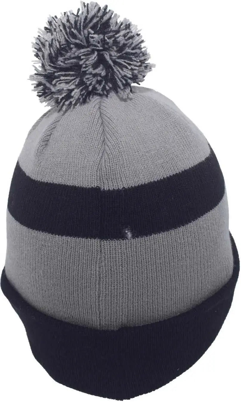 Pacific Headwear 641K Pom-Pom Cuff Beanie - Navy Silver Navy - Navy Light Gray / 7’’ - 7 7/8’’
