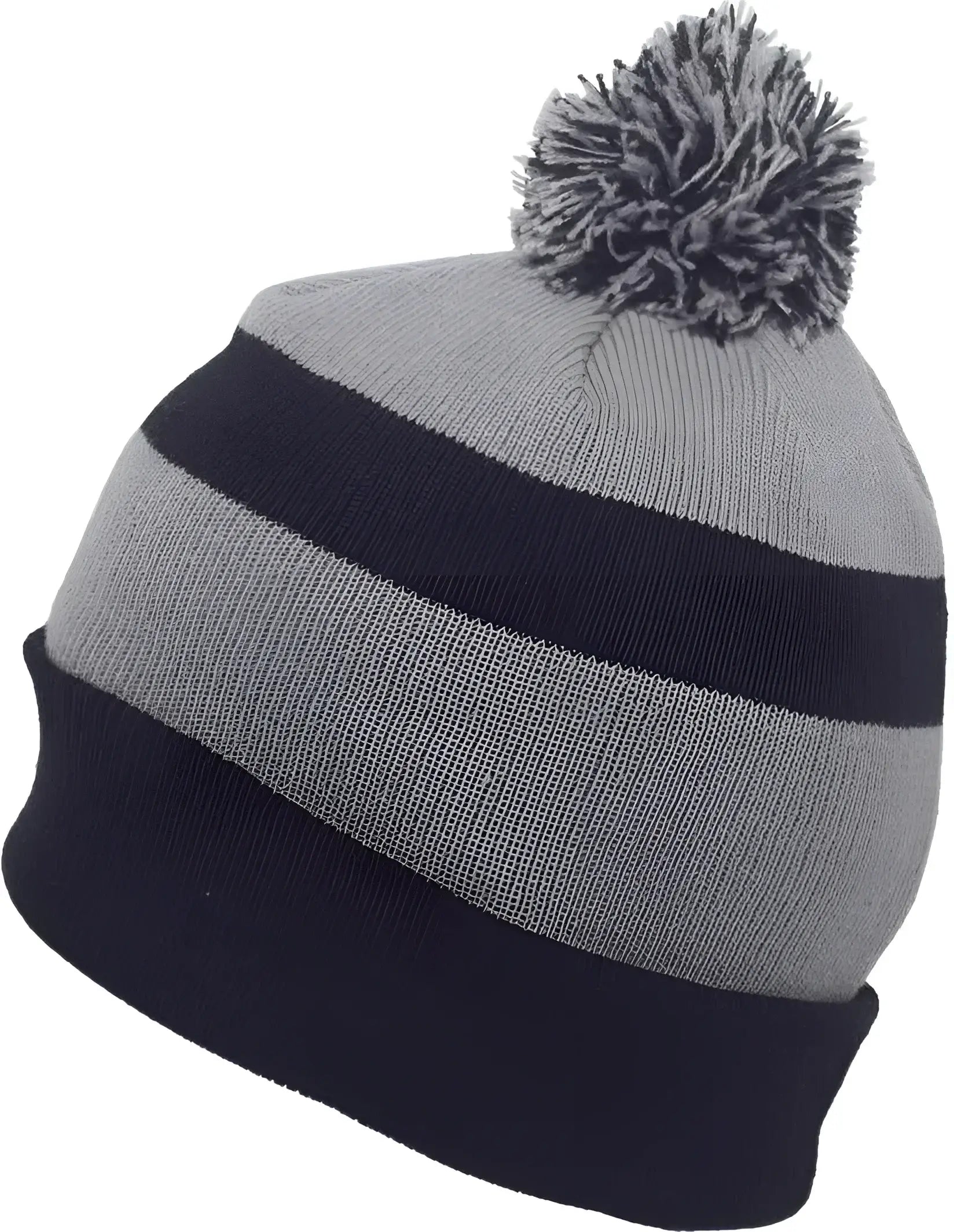 Pacific Headwear 641K Pom-Pom Cuff Beanie - Navy Silver Navy - Navy Light Gray / 7’’ - 7 7/8’’