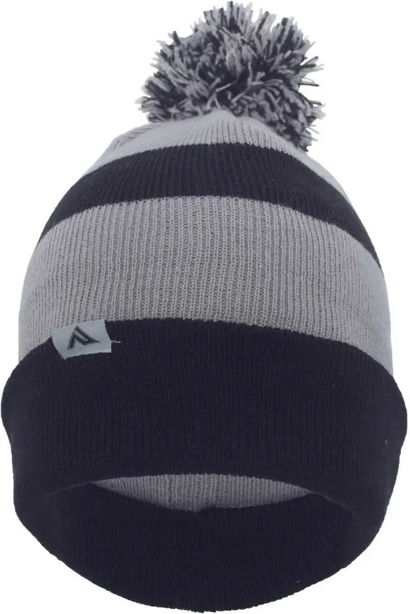 Pacific Headwear 641K Pom-Pom Cuff Beanie - Navy Silver Navy - Navy Light Gray / 7’’ - 7 7/8’’