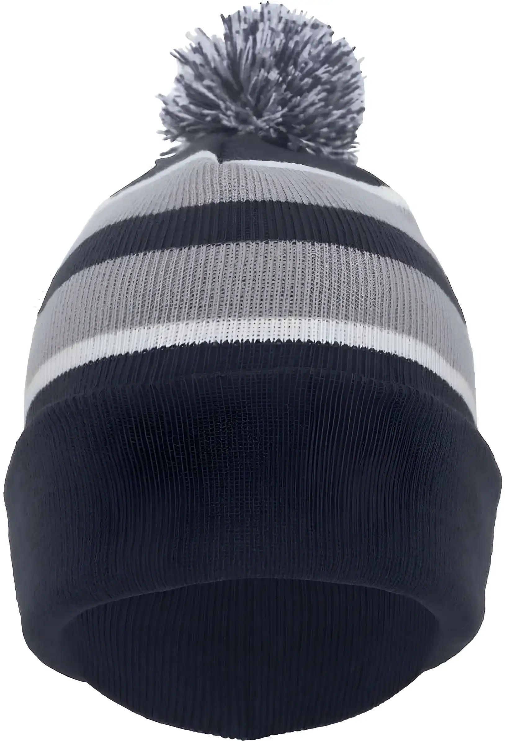 Pacific Headwear 641K Pom-Pom Cuff Beanie - Navy Silver White - Navy Light Gray / 7’’ - 7 7/8’’
