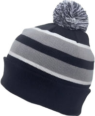Pacific Headwear 641K Pom Pom Cuff Beanie Navy Silver White Navy Light Gray / 7’’ 7 7/8’’