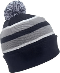 Pacific Headwear 641K Pom Pom Cuff Beanie Navy Silver White Navy Light Gray / 7’’ 7 7/8’’
