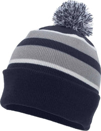 Pacific Headwear 641K Pom Pom Cuff Beanie Navy Silver White Navy Light Gray / 7’’ 7 7/8’’