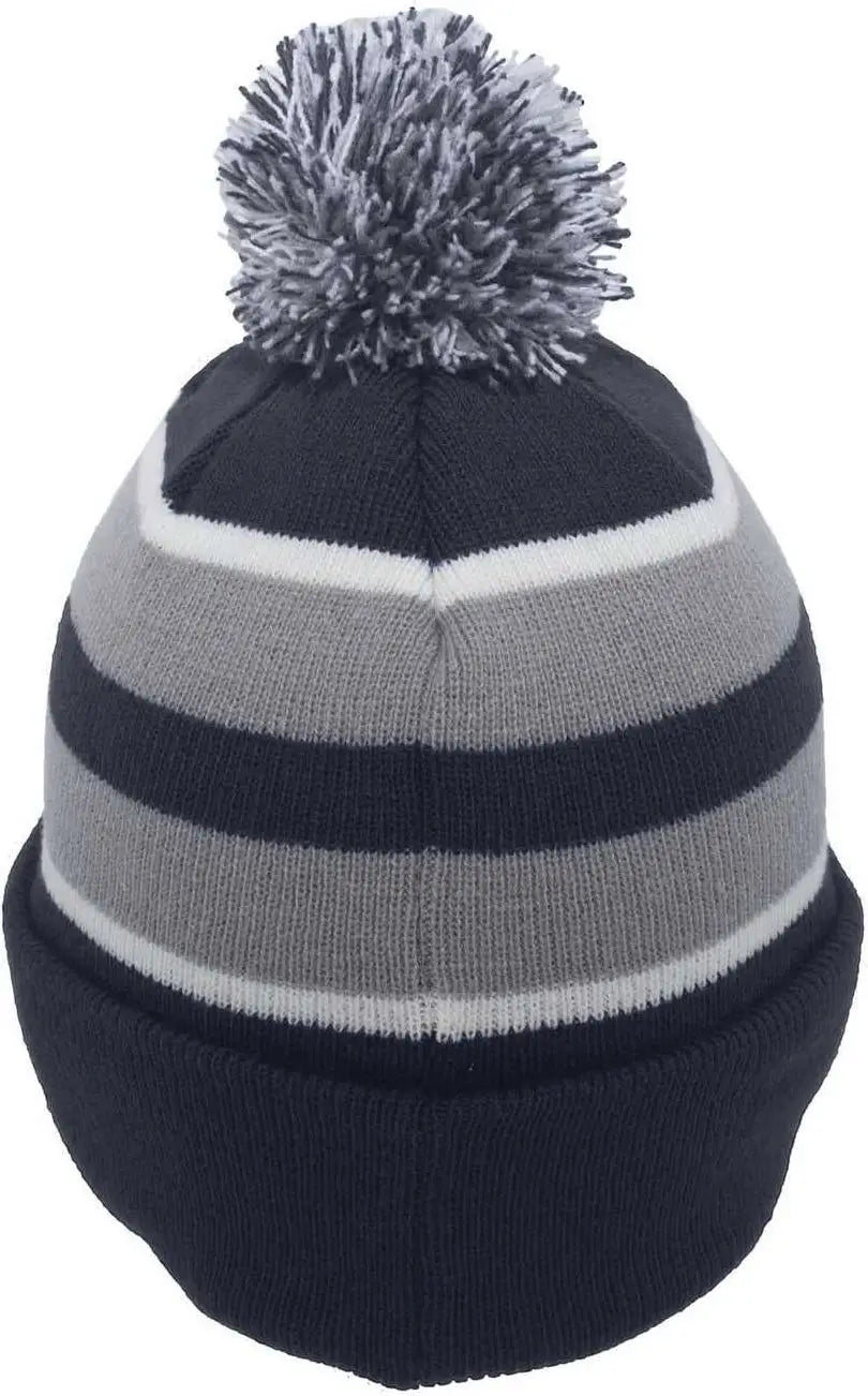 Pacific Headwear 641K Pom-Pom Cuff Beanie - Navy Silver White - Navy Light Gray / 7’’ - 7 7/8’’