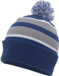 Pacific Headwear 641K Pom Pom Cuff Beanie Royal Silver White Royal Light Gray / 7’’ 7 7/8’’