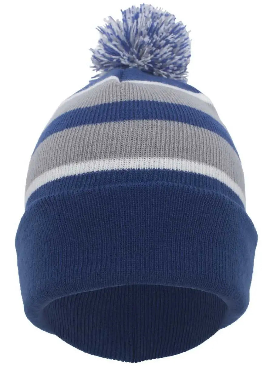 Pacific Headwear 641K Pom-Pom Cuff Beanie - Royal Silver White - Royal Light Gray / 7’’ - 7 7/8’’