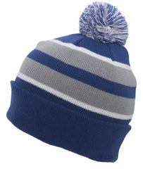 Pacific Headwear 641K Pom Pom Cuff Beanie Royal Silver White Royal Light Gray / 7’’ 7 7/8’’