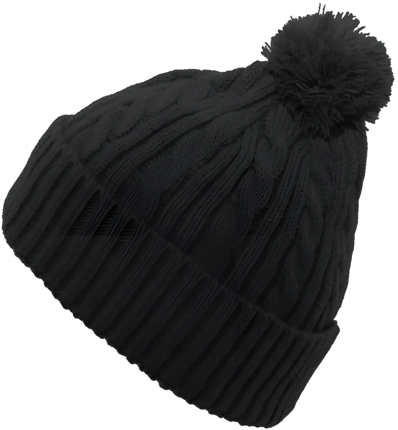 Pacific Headwear 643K Cable Knit Pom-Pom Beanie - Black - Black / 7’’ - 7 7/8’’